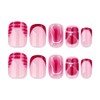 24 Pcs Pink Press On Nails Short Square,YEFIUO Glossy Fake