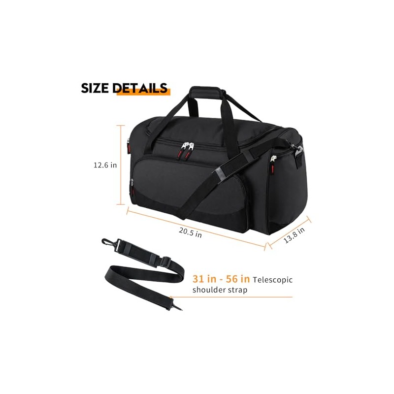 uarition Uarition Gym Bag for Men - 55L Black Durable
