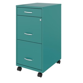 UrbanPro 3 Drawers 29.52" Vertical Turquoise Metal Filing Cabinet Lockable Pre-Assembled Movable Letter Size for Home, Office