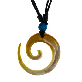 CHICNET Necklace Mother of Pearl Adjustable Cotton Shell Handmade Turquoise Stone Surfer Pendant White Brown Grey Black Spiral