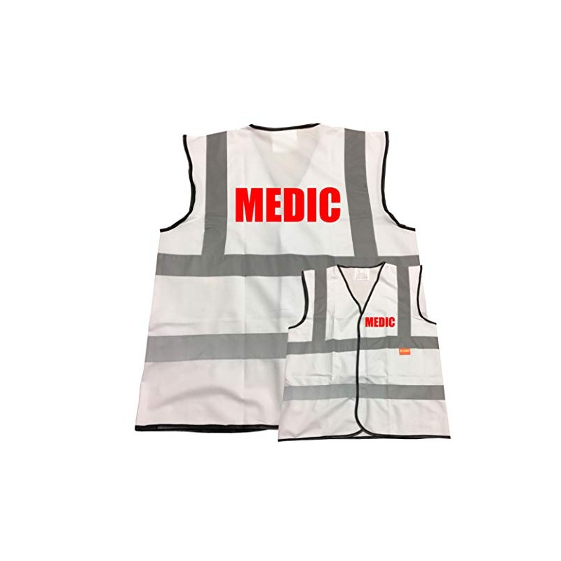 Medic White Hi Vis Viz Safety Vest Waistcoat, Reflective High