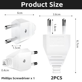 AXFEE Pack of 2 Euro Plugs, 250 V 2.5 A Euro Power Plug, Flat Plug, Euro Plug Flat, Protective Contact Plug, Euro Plug for 8-10 mm Cable, IP44, Durable and Shatterproof (White)