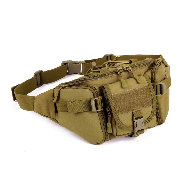 Yakmoo Tactical Waist Bag Molle System Bum Bag Military Large Waterproof Fanny Pack for Outdoors Brown