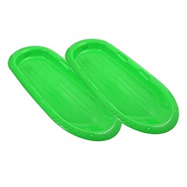 Superio Toboggan Snow Sleds for Kids and Adults, 2 Pack Heavy Duty Plastic Sliders with Handles and Hole for Pull Ropes- Kid and Adult Winter Fun (Green (48"))