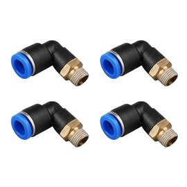 NIYATA 1/8 Inch Push to Connect Fittings, 4Pcs 6mm Pneumatic Air Line Fittings,90 Degree Elbow Quick Connect Tube Adapter for Compressed Air,PT Male Thread Push-in Connector