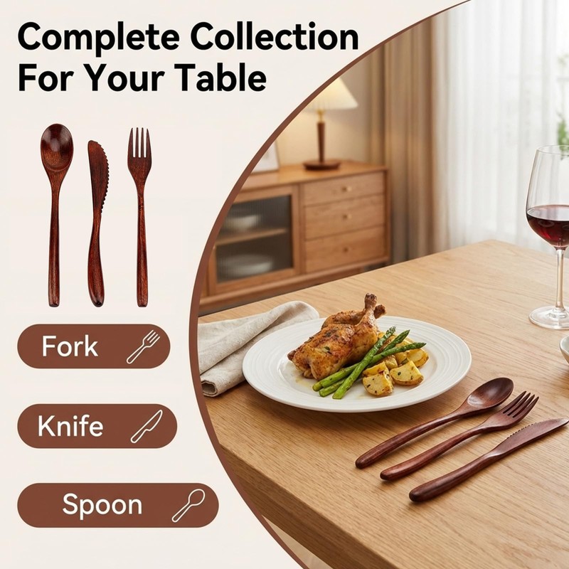 PureSphere 3Pcs Bamboo Travel Cutlery Set Reusable Portable for Camping