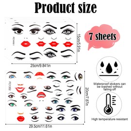 7 Sheets Face Stickers for Flower Pots, Funny Eyebrows Eyes Nose Lips Mouth Decals Make a Face Stickers for Crafts Holiday Party Flower Pot DIY Projects Kids Activities Decor