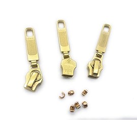Zipper Repair Kit - #5 YKK Brass Long Pull for Handbag Sliders with Top Stops Included - Choose Your Quantity - Made in The United States (3)