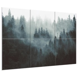 Art Acoustic Panels, 6 Pack Self-Adhesive Large Wall Art Paintings for Wall Decoration, Sound Absorbing Panels for Recording Studio, Living room and Bedroom, 72x48inch（Foggy Forest）