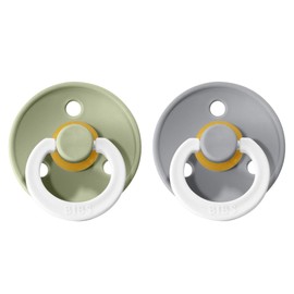 BIBS Colour Glow Soother 2-Pack, Glow in The Dark BPA Free Dummy Pacifier, Round Nipple. Natural Rubber Latex, Size 3 (18+ Months), Sage Night/Cloud Night