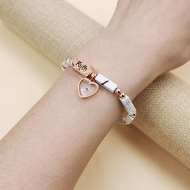 Oneress White Turquoise Stretch Bracelet - Natural Stone Rectangle Beaded with Heart Mustard Seed Christian Bracelets Ideal for Engagement and Birthday Parties YA4856 (White Turquoise)