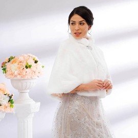 Tgirls Women's Wedding Faux Fur Shawl and Wrap Bridal Fur Stole Cape Cloak Fur Scarf for Bride and Bridesmaids (White)