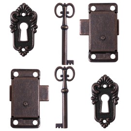 Yardwe, antique cabinet door lock, decorative furniture lock with key and screws, 2 pieces