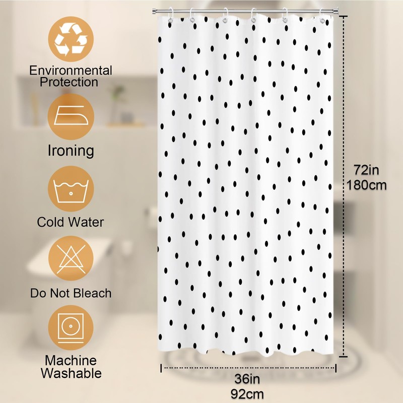 TheBlackSpot Polka Dot Shower Curtain Sets Black and White Small