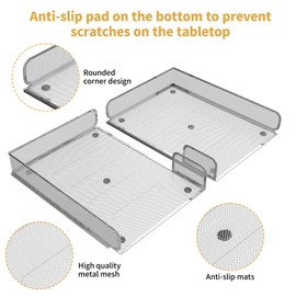 Steel Mesh Side Open Tray for Desk Organizer, 1 or 2 Directions, Stackable, Magnetic (Silver)