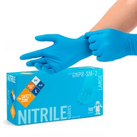 100 Guantes de Nitrilo Azul Safety Zone - Alta Calidad - Sin Látex, Resistentes y Desechables - Uso Profesional (Grande, 100 Piezas)