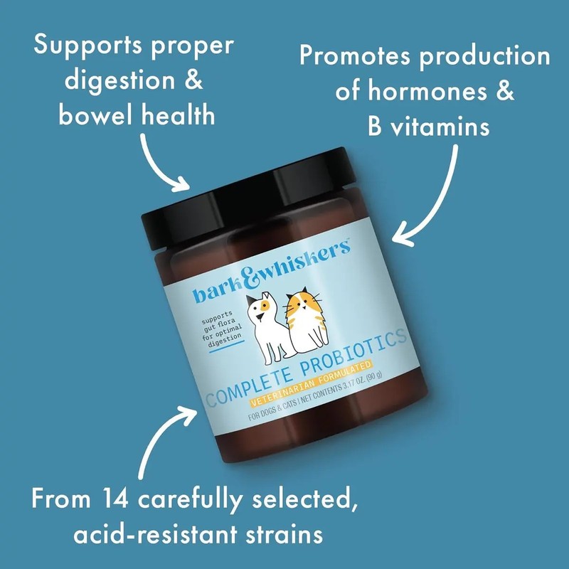 Bark Whiskers Probióticos Perros Gatos Salud Digestiva 90g Polvo