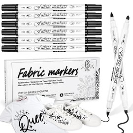 Aocster Textile Pens Machine Washable Black, Pack of 6 Textile Markers Machine Washable Black, 1-5 mm Dual Tip Textile Paint Permanent, Non-Toxic Fabric Colouring Pens for T-Shirt Fabric Bag Shoes