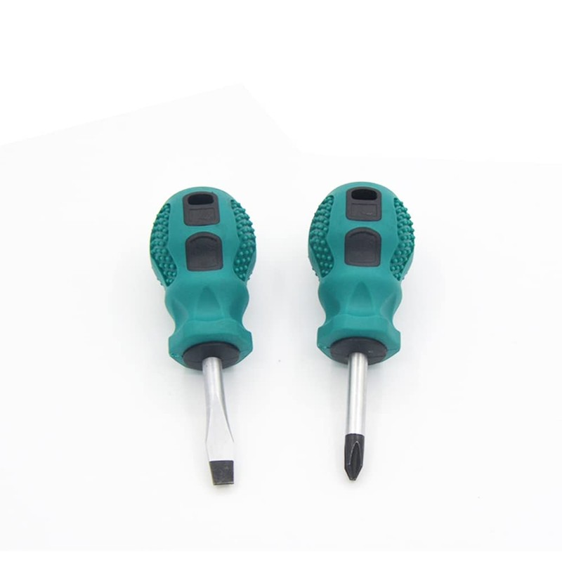 2-Piece Stubby Slotted and Phillips Screwdriver Set with Non-Slip Handle,