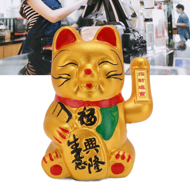Golden Battery Powered Fortune Cat Waving Hand Good Luck Colorfast