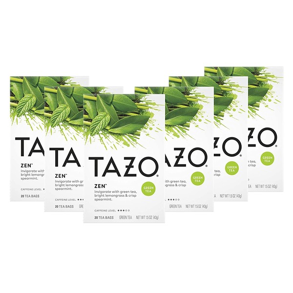 Tazo Zen Green Tea Bags for an invigorating cup of green tea Zen Tea helps you feel focused and zen 20 count pack of 6