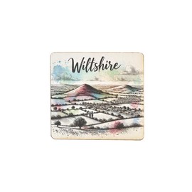 Wiltshire Landscape Wooden Fridge Magnet - Unique Vintage Design with Pastel Watercolor Effects (mag-kf25-2205)