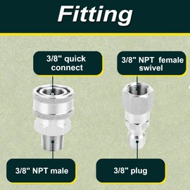 Raincovo Pressure Washer Quick Connect Kit Swivel Fittings, 3/8 Inch NPT to 3/8 Inch Quick Connect Hose Adapter Set, Stainless Steel, 4 Pieces