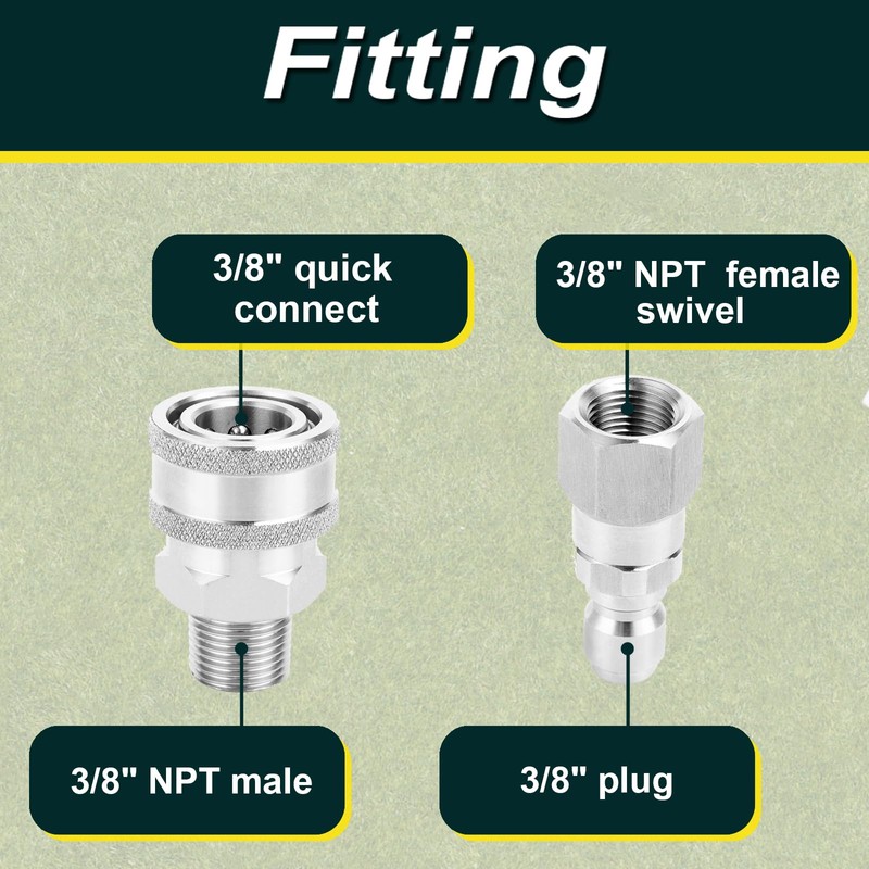 Raincovo Pressure Washer Quick Connect Kit Swivel Fittings, 3/8 Inch