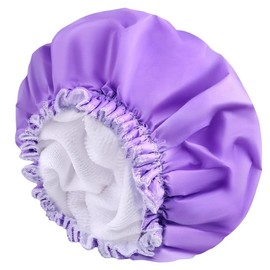 Shower Caps for Women, Terry Cloth Lined and Reusable Bath Caps, Double Waterproof Layers Shower Cap, Bathing Shower Caps, Bath Hair Cap - Color: white