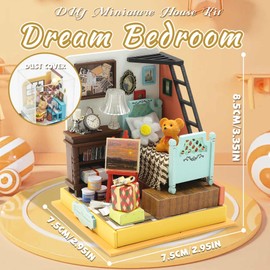 Kisoy DIY Miniature House Kit, Tiny House Building Kit with Furniture and LED Light for Adults and Teens, DIY Mini House Craft Kit, Decorations/Gifts for Family and Friends (Dream Bedroom)