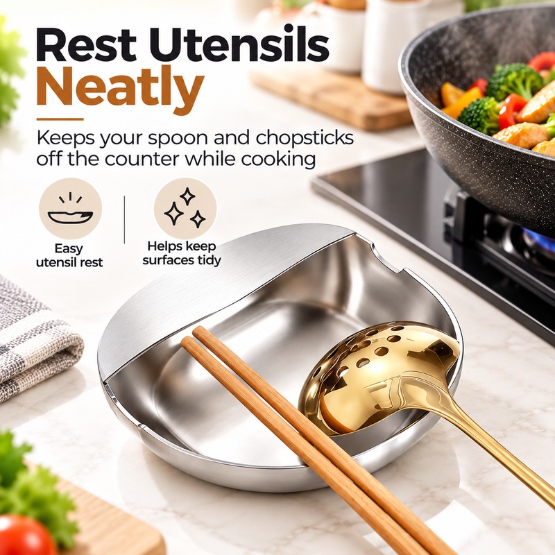 Stainless Steel Utensil Rack for Countertop Use – Self-Standing Ladle,