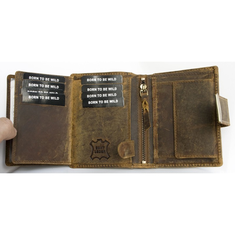 Men's Hunter Style Brown Strong Genuine Leather Wallet with Scorpion