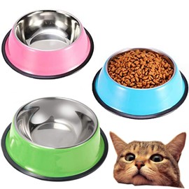 YUDANSI Stainless Steel Cat Bowls 3 Pack, Puppy Small Dogs Bowls for Food and Water, Cat Dish Set for Wet Food or Kibbles, Multifunctional Pet Bowls, Colored Non Skid Anti Slip Feeding Plate