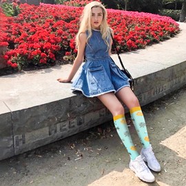 Junely Compression Socks for Women Cat Knee High Stockings for Running Nurses Support Travel Pregnancy Gifts Green