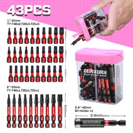 Geinxurn Impact Torx Screwdriver Bits Set,43 Pcs(T7-T40) Magnetic 1"& 2" Long S2 Steel Torx Driver Bits with Magnetic Bit Holder Storage Colorful Box