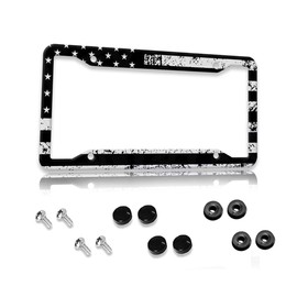 Black American Flag License Plate Frame for Women and Men 1 Pcs Personalise Aluminum Car License Plate Cover Patriotic License Plate Holder 4 Hole Standard USA Auto Tag Frame
