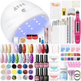 Acrylic Nail Kit with Everything 3PCs Acrylic Powder 4PCs Gel Nail Polish with Drill and U V Light 18PCs Glitter Powders Nail Kit Acrylic Set for Beginner DIY Home Salon