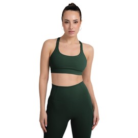 YITTY Active Women's Ultraluxe Strappy Medium Impact Bra, Athleisure, 4-Way-Stretch, Everpine, XL