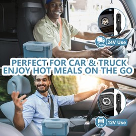 WisaKey Electric Lunch Box Food Heater, 1.8L Heated Lunch Box for Adults for Car Truck, 12V/24V/110V/220V Portable Food Warmer Lunch Box, 100W Heating Lunchbox for Work