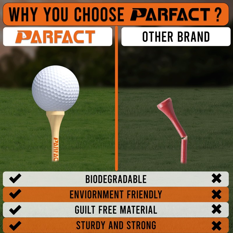 ParFact Golf Tees Wooden | Pack of 120 | Durable