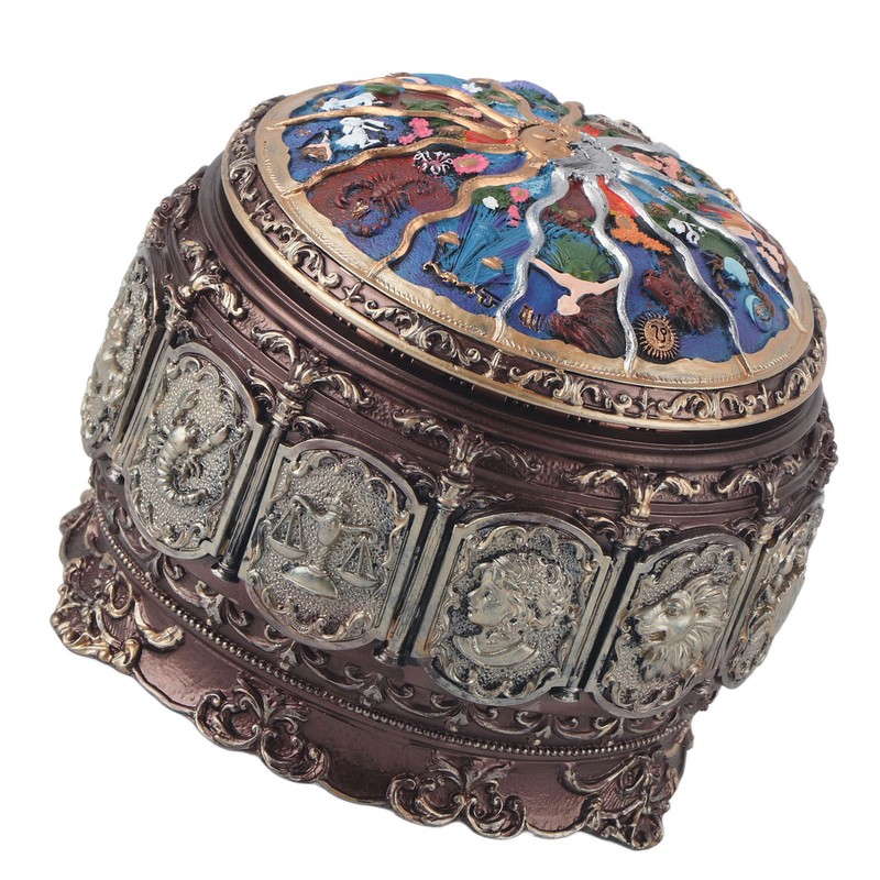 Vintage Music Box with 12 Constellations Rotating Goddess Twinkling LED
