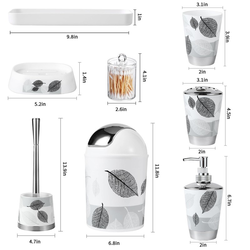 8 Piece Grey Bathroom Sets with Toothbrush Holder,Toothbrush Cup,Lotion Soap