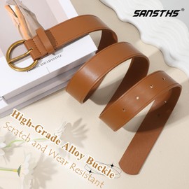 SANSTHS Ladies Waist Belt for Jeans Pants Dresses, Womens Belt with Antique Gold Buckle, Brown M