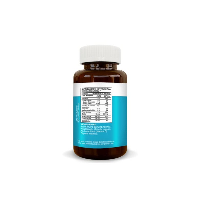 BIOSUPLE Alga Espirulina 90 cápsulas, adicionadas con Alga Chlorella y