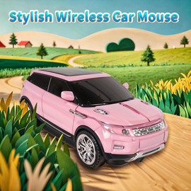 Wireless Mouse Car Computer Mouse for PC Laptop (Milk Tea Pink)