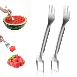 2-in-1 stainless steel fruit slicer,2025 new upgraded portable watermelon fork, fruit fork slicer suitable for home, party, camping and kitchen small tools(2pcs)