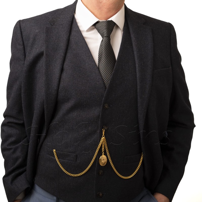 Gold Colour Double Albert Pocket Watch Chain With Locket Pendant