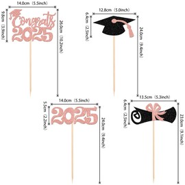 12 PCS Double Sided 2025 Graduation Party Centerpiece Sticks for Table Congrats Class of 2025 Centerpieces Table Toppers for 2025 Graduation Party Decorations Centerpiece Sticks Supplies Rose Gold