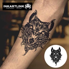 INKARTLINK Tattoo Tech,2 Sheets Extra-Large Semi Permanent Tattoo,Adult Art Design Temporary Tattoos, Lasts 1-2 Weeks, Waterproof, Realistic look, No Adhesive, No reflection (Werewolf Design?