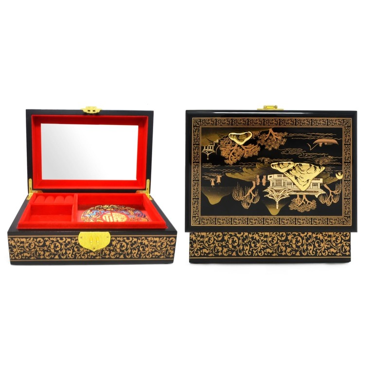 Fengshuibringluck Traditional Jewelry Box Dragon Phoenix Wood Jewelry Organizer Mother's